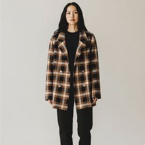 Anne Klein Brown and Black Soft lightweight Plaid Pea Coat Sweater